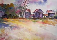 Autumn Barns - Watercolor Print Eastern North Carolina Rural - Bob Pittman Art