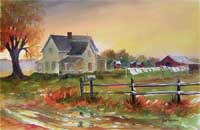 Autumn Leaves Warrenton Warren County- Watercolor Print Eastern North Carolina Rural - Bob Pittman Art Rural Center