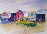 Barns North of Beargrass - Watercolor Print Eastern North Carolina Rural - Bob Pittman Art