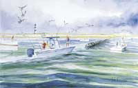 Fishing at Cape Lookout watercolor art
