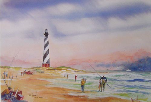 Cape Hatteras Lighthouse print Bob Pittman Art - Painting, Watercolor, Oil, acrylic, Eastern NC, North Carolina, rural landscapes, Barns, tobacco, Fine Art Prints.