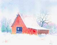 Red BArn in Snow - Pittman Watercolor